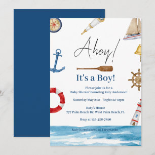 Ahoy Het is een Jongen Nautische Baby Shower Uitno Kaart