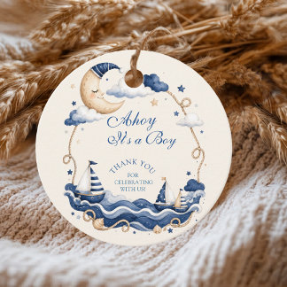 Ahoy het is een jongen Navy Blauwe Maan Zeilboot S Bedankjes Labels