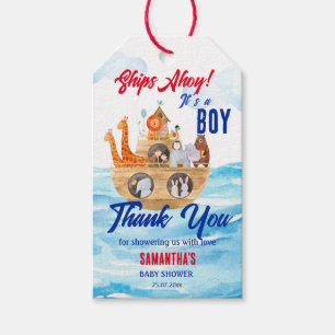 Ahoy, het is een jongen Noah's Ark Christelijk bab Cadeaulabel