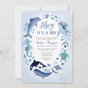 Ahoy het is een jongen onder de zee blauwe baby sh kaart