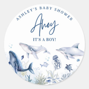 Ahoy! Het is een Jongen, Onder de Zee Jongens Baby Ronde Sticker