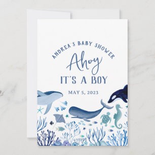 Ahoy Het is een jongen onder Zee Baby shower Dank Kaart