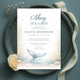Ahoy het is een jongen onderzee baby shower kaart