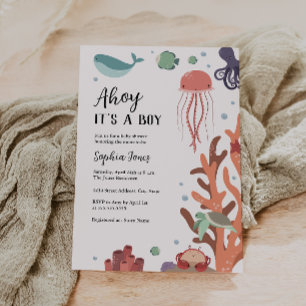 Ahoy het is een jongen onderzee baby shower kaart
