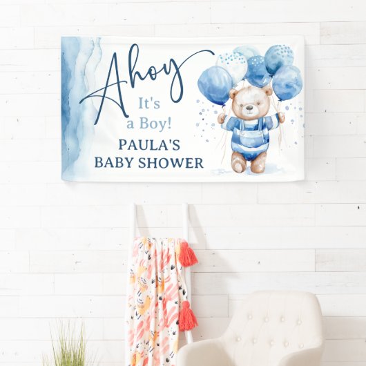 Ahoy Het is een Jongen Schattige Nautisch Baby sho Spandoek (Insitu)