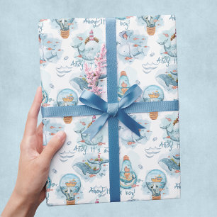 Ahoy het is een jongen Schattige walvis Baby showe Cadeaupapier