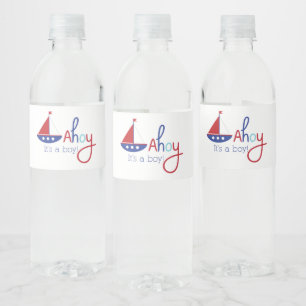 Ahoy het is een jongen! Scheepvaart baby shower wa Waterfles Etiket