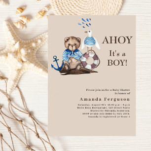 Ahoy het is een jongen teddy zeiler beige Baby sho Kaart