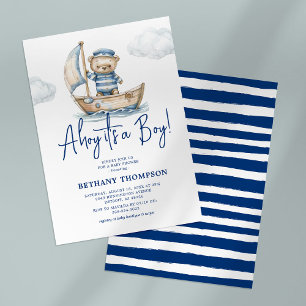 Ahoy het is een jongen teddybeer babyshower kaart