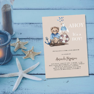 Ahoy het is een jongen teddybeer zeiler Baby showe Kaart