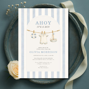 Ahoy het is een jongen waslijn baby shower kaart