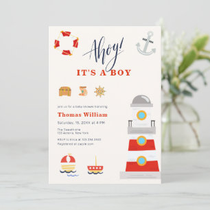 Ahoy het is een jongen zeil vuurtoren baby shower kaart