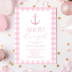 Ahoy Het is een Meisje Elegant Roze Nautisch Baby Kaart