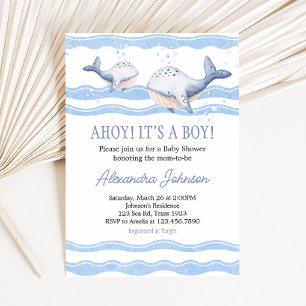 Ahoy Het is een Walvis Jongens Baby Borrel Kaart