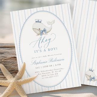 Ahoy Het is een Walvis Jongens Baby Shower Uitnodi Kaart