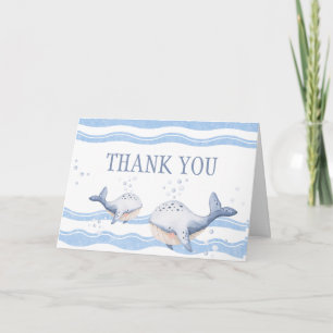 Ahoy Het is een walvisbaby shower voor jongens  Bedankkaart