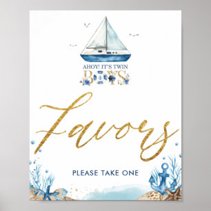 Ahoy Het is tweelingboys Nautical Baby shower Favo Poster