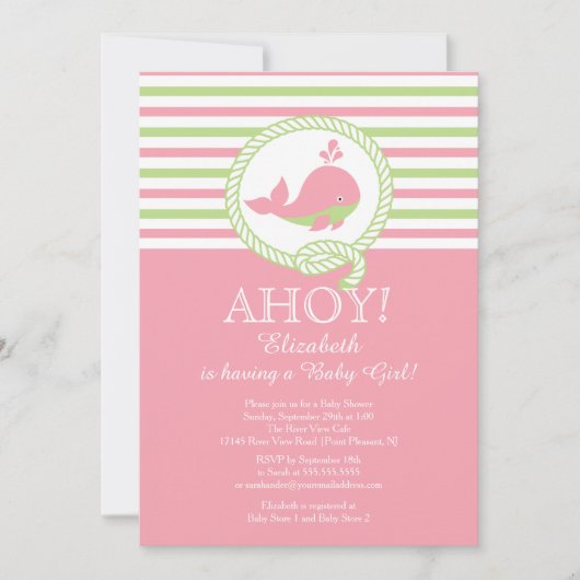 Ahoy ! Invitation Baby shower des filles de balein (Devant)