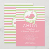 Ahoy ! Invitation Baby shower des filles de balein (Devant / Derrière)
