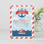 Ahoy ! Invitation Baby shower nautique (Debout devant)