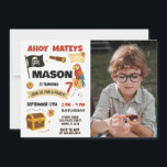 Ahoy ! Invitation d'anniversaire Pirate pour les e<br><div class="desc">Préparez le parcours pour le plaisir d'anniversaire avec cette invitation d'anniversaire Pirate ! Avec des éléments de pirates de style dessin animé comme un coffre au trésor, un navire, un casquette pirate et une boussole, cette invitation est parfaite pour les enfants aventuriers prêts à célébrer avec un thème de haute...</div>