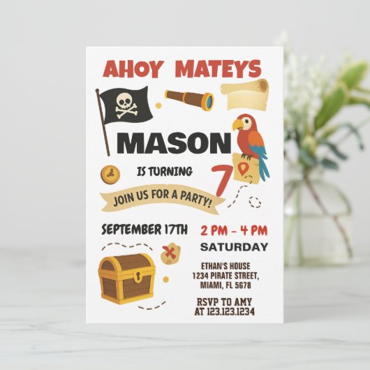 Ahoy ! Invitation d'anniversaire Pirate pour les e (Debout devant)