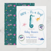 AHOY is een Babyjoch Shower en nodigt Ocean Seahor Kaart (Voorkant / Achterkant)