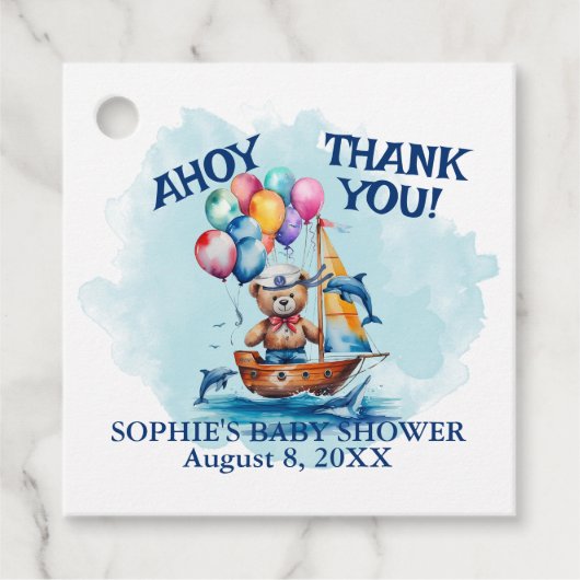 Ahoy is een Boy Nautical Theme Baby shower Bedankjes Labels (Voorkant)