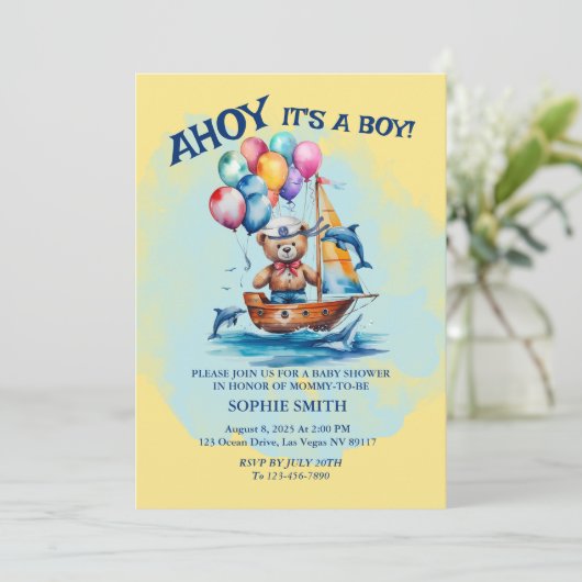 Ahoy is een Boy Nautical Theme Baby shower Kaart (Staand voorkant)