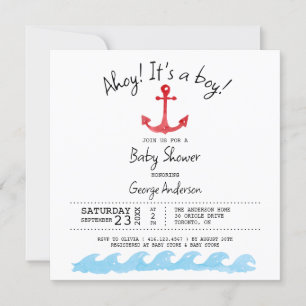 Ahoy is een jongen. Nautical baby shower Invitatio Kaart