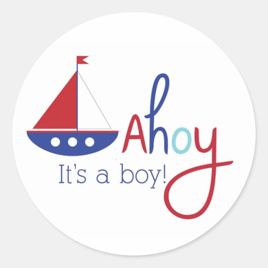 Ahoy is een jongen! Nautische baby shower sticker (Voorkant)