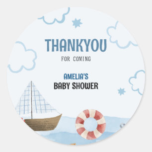 Ahoy is een jongensblauw Zeilboot baby shower beda Ronde Sticker