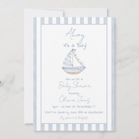Ahoy It's A Boy Baby Shower Invitation Card (Devant)