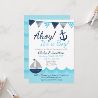 Ahoy! Jongens Nautische Zeiler Baby Shower Uitnodi Kaart