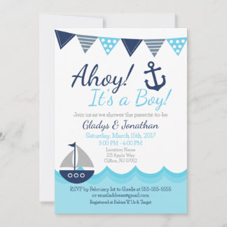 Ahoy! Jongens Nautische Zeiler Baby Shower Uitnodi Kaart