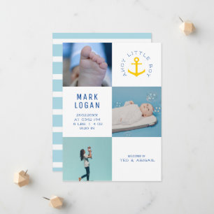 Ahoy Kleine Jongen Fotocollage Anker Blauw Geboort Aankondiging