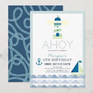 Ahoy Lighthouse Nautisch Blue Boy Verjaardag Kaart