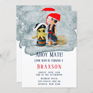 Ahoy Mate Pirates Boy Birthday Party Invitation