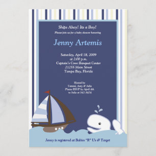 Ahoy Mate White Whale 5x7 Baby shower Uitnodiging