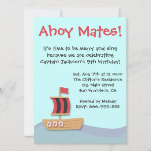 Ahoy Mates Black Red Sail Ship Birthday Party Kaart