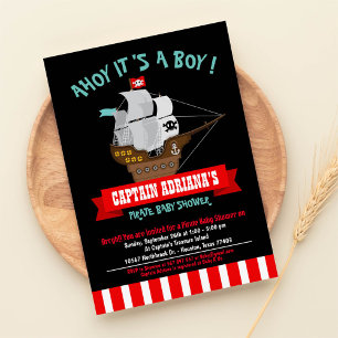 Ahoy Matey. Boat Pirate Boy Baby shower Kaart