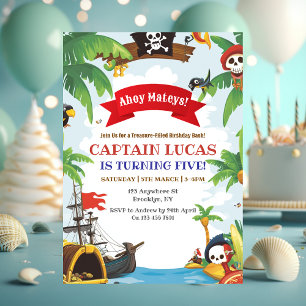 Ahoy Matey Boys Pirate Ship Verjaardagsuitnodiging Kaart