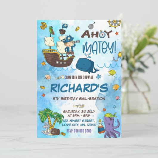 Ahoy Matey Invitation d'anniversaire (Debout devant)