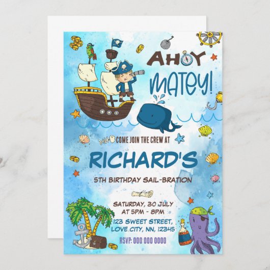 Ahoy Matey Invitation d'anniversaire (Devant / Derrière)