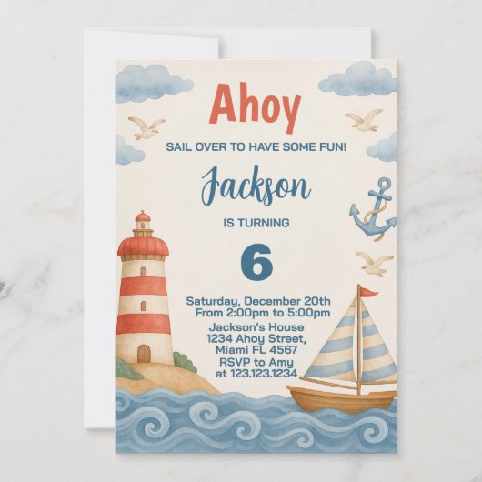 Ahoy Matey Nautical Birthday Invitation (Devant)