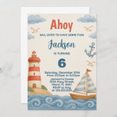 Ahoy Matey Nautische Verjaardag Uitnodiging (Voorkant / Achterkant)