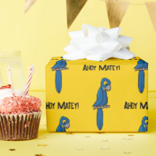 Ahoy Matey Piraat Papegaai Cartoon, Grappige Ara V Cadeaupapier