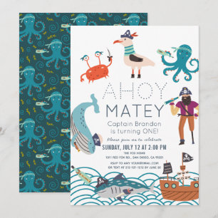 Ahoy Matey Piraat Zee Dieren 1e Verjaardag Kaart