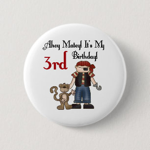 Ahoy Matey Pirate 3e Verjaardag Tshirts en geschen Ronde Button 5,7 Cm