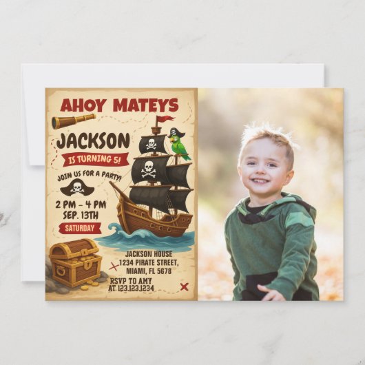 Ahoy Matey Pirate Anniversaire Fête Invitation (Devant)